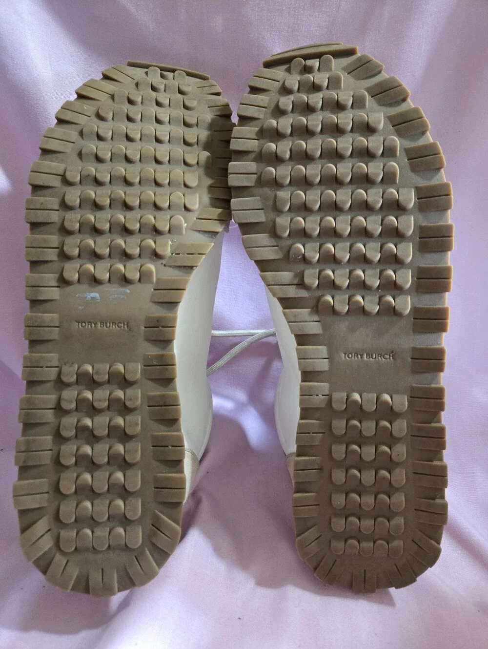 Tory Burch Beige & White Nylon, Leather & Suede-Trim Running Sneakers